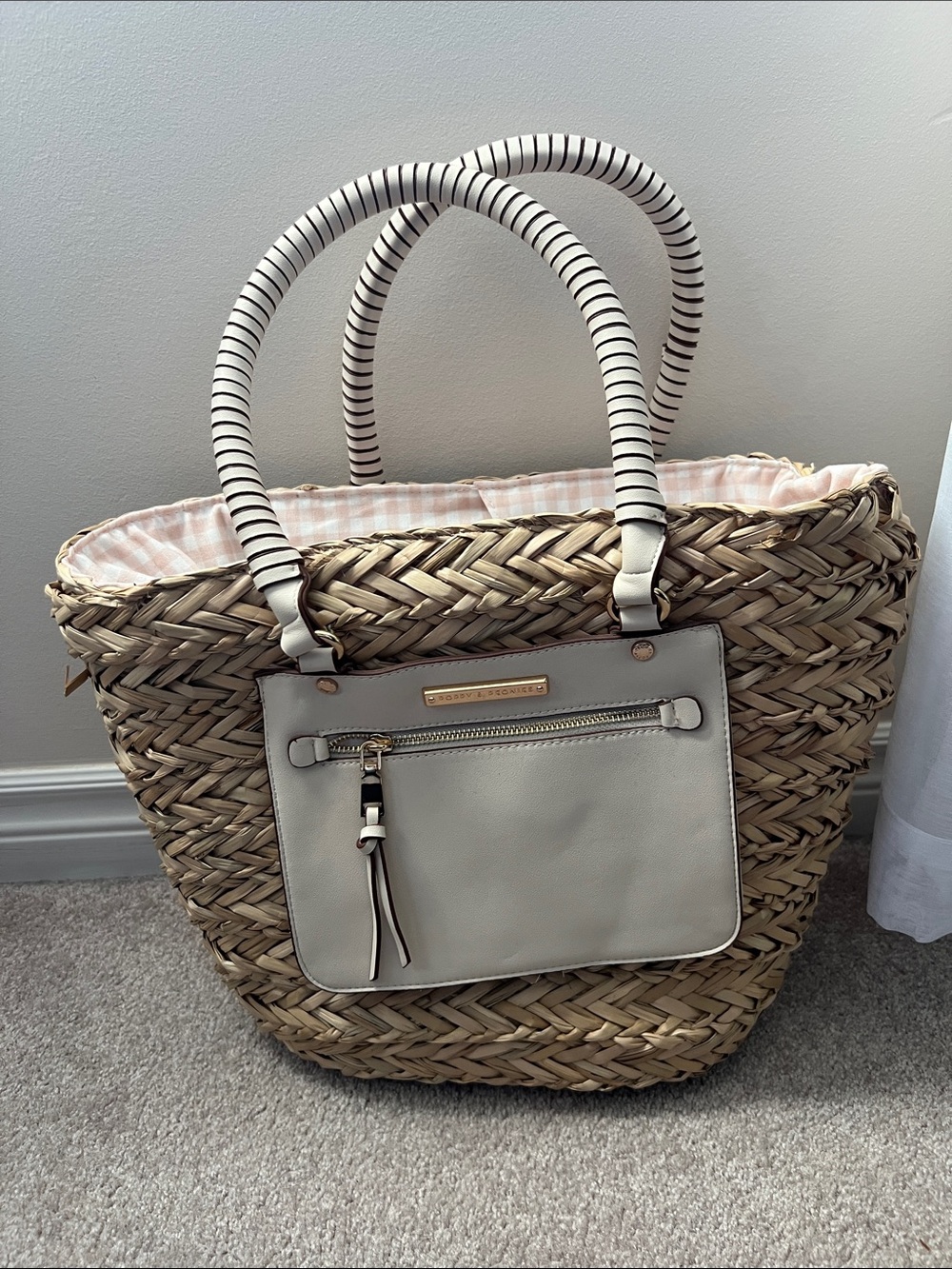 Poppy & Peonies straw tote with wrapped handles - Picture 2 of 13
